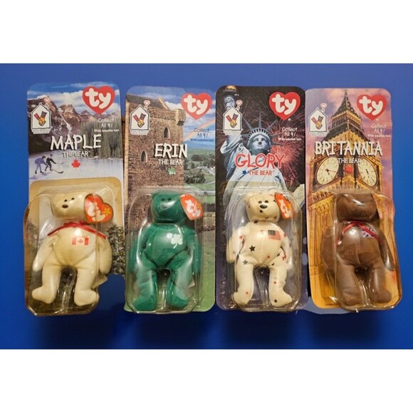 TY McDonalds Beanie Baby Erin Maple Britannia Glory the Bear1999 FULL Set of 4 - Picture 1 of 12